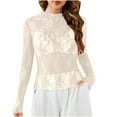 thumbnail image 1 of Puntoco Tops Blouses for women Clearance Women's Mesh Top Long Sleeve Mock Neck Sheer Blouse See Through Floral Lace Tops Yellow 10(XL), 1 of 8