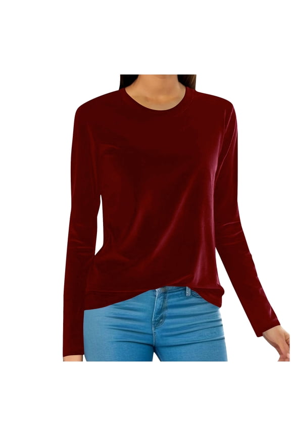 Tops Blouses for women Women's Vintage Velvet Turtleneck Long Sleeve Top Blouse Velour Pullover Wine 12(XXL)