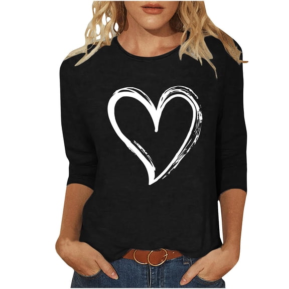Puntoco Tops Blouses for women ,Women's Casual 3/4 Sleeve T-Shirts Round Neck Cute Tunic Tops Basic Tees Blouses Loose Fit Pullover Black XL