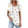 thumbnail image 1 of Puntoco Tops Blouses for women ,Women's Puff Short Sleeve Boho Shirts Casual V Neck Floral Solid Summer Blouse Pleated Casual Tunic Top White 10(XL), 1 of 4