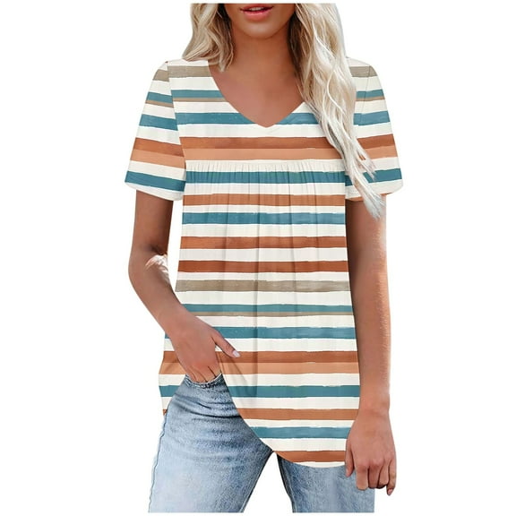 Puntoco Tops Blouses for women ,Women's Puff Short Sleeve Boho Shirts Casual V Neck Floral Solid Summer Blouse Pleated Casual Tunic Top Yellow 10(XL)