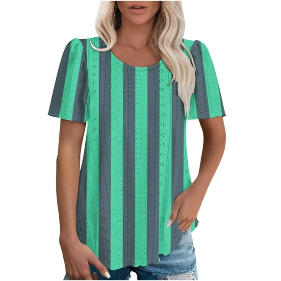 Puntoco Tops Blouses for women Clearance 2025,Womens Summer Tops 2025 Color Block Shirts Casual Crewneck Oversized Tshirts Ribbed Knit Tees Blouse Green S(S)