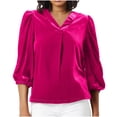 thumbnail image 1 of Puntoco Tops Blouses for women Clearance Womens Long Sleeve Velvet Tops Collared Cross Wrap V Neck Ruched Trendy Dressy Casual Shirts Blouses Pink 6(M), 1 of 3