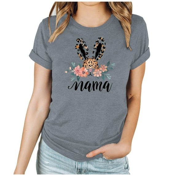 Puntoco Tops for Women Easter Shirt for Women Happy Easter Egg Tee Cute Bunny Graphic Funny Letter Print Casual Short Sleeves Tee Tops Gray L(L)