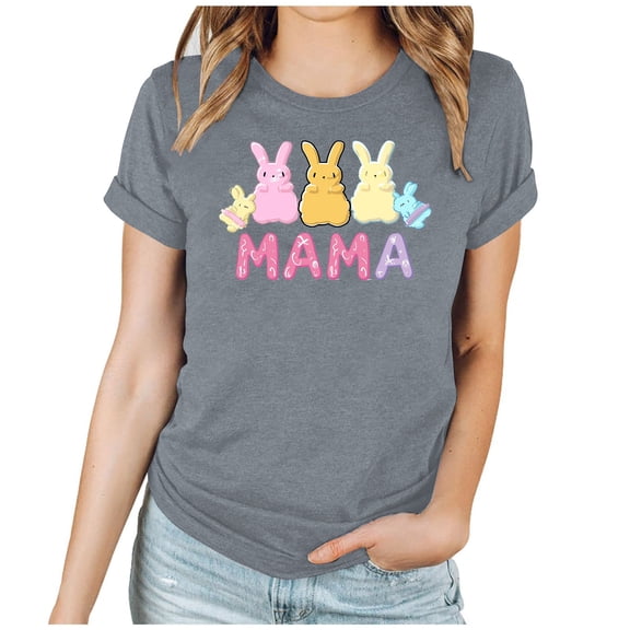 Puntoco Tops for Women Easter Shirt for Women Happy Easter Egg Tee Cute Bunny Graphic Funny Letter Print Casual Short Sleeves Tee Tops Gray XXL(XXL)