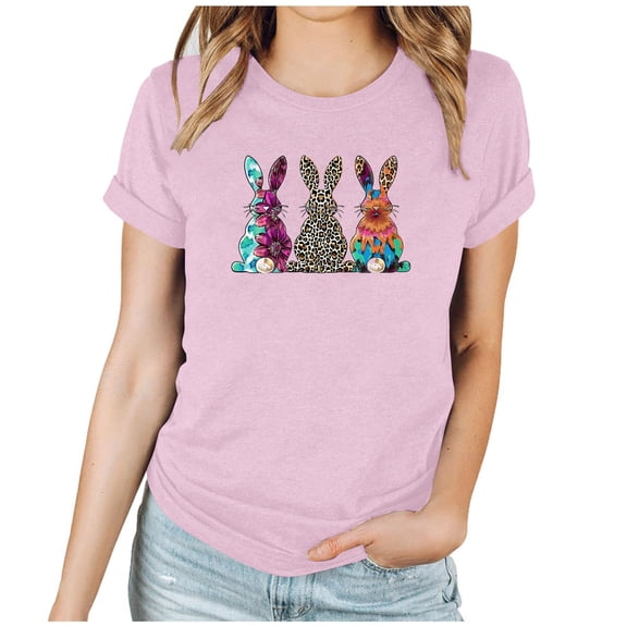 Puntoco Tops for Women Easter Shirt for Women Happy Easter Egg Tee Cute Bunny Graphic Funny Letter Print Casual Short Sleeves Tee Tops Pink S(S)