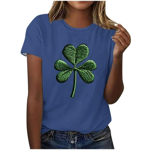Puntoco Tops for Women 2025 Clearance St. Patrick Day Shirt Women: Green Shamrock Tee Clover Vintage Tee Top Four Leaf Retro T Shirts Blue XXXL(XXXL)
