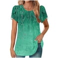 thumbnail image 1 of Puntoco Tops for Women 2025 Clearance Women'S Short Sleeve Round Neck Cover Casual Pleated Tunic Top Curved Hem Printed Fashion Top Mint Green S(S), 1 of 6