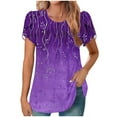 thumbnail image 1 of Puntoco Tops for Women 2025 Clearance Women'S Short Sleeve Round Neck Cover Casual Pleated Tunic Top Curved Hem Printed Fashion Top Purple L(L), 1 of 6