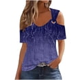 thumbnail image 1 of Puntoco Tops for Women 2025 Clearance Women'S Short-Sleeved off-the-Shoulder Cutout Casual Printed Top Purple XL(XL), 1 of 5