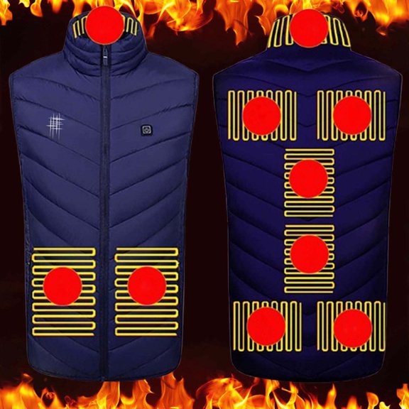 Puntoco Unisex Zipper Key Press Control 2 Heating Jacket Heated USB Charging Version Blue XXL(XXL)