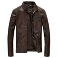 thumbnail image 1 of Puntoco Vintage Leather Jacket Mens - Classic Turn Down Collar Leather Jackets for Men Coffee XL(XL), 1 of 5