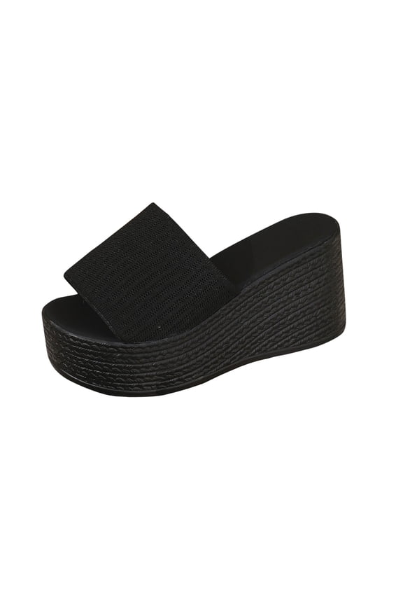 Wedge Sandals for Women Platform High Heels Summer Mule Slip On Comfortable Soft Arch Support Sandals Black 7(39)