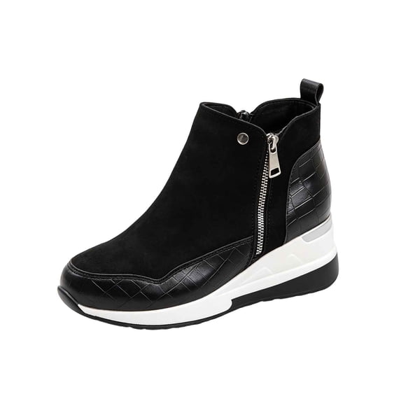 Puntoco Wedge Sneaker for Women High Heel Lace Up Platform Sneakers Black