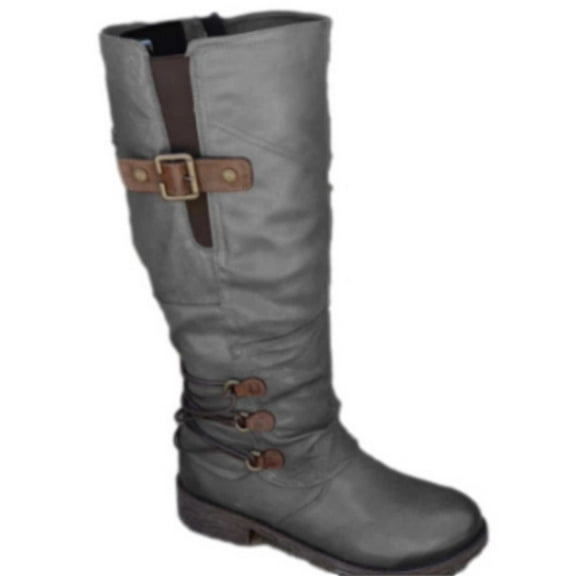 Puntoco Winter Warm Boots Clearanc Large Size Women Long Tube Zipper Low Heeled Shoes Pointed Knight Gray 7(39)