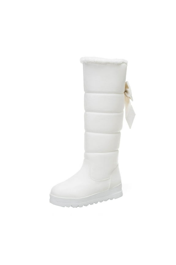 Winter Warm Boots Clearanc Winter College Style Women'S Snow Cotton Bowknot Rhinestone Platform High White 5.5(36)