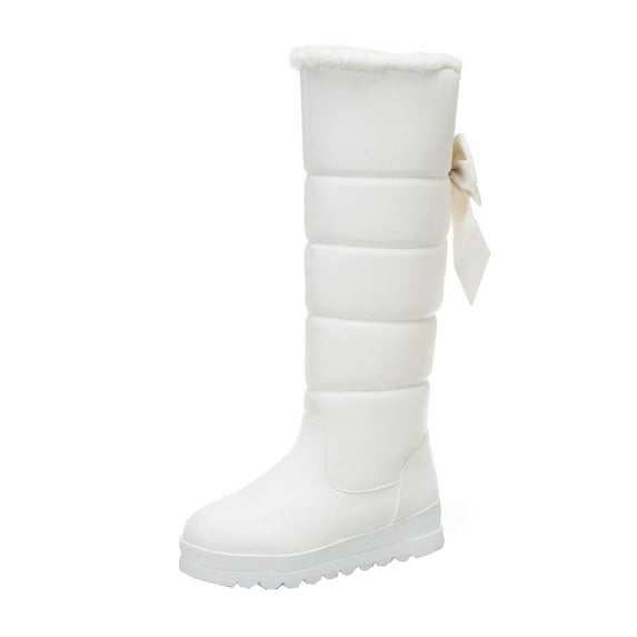 Puntoco Winter Warm Boots Clearanc Winter College Style Women'S Snow Cotton Bowknot Rhinestone Platform High White 7.5(40)