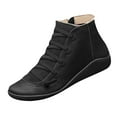 thumbnail image 1 of Puntoco Winter Warm Boots Clearanc Women Casual Flat Leather Retro Lace-Up Side Zipper Plus Shoe Black 5.5(35), 1 of 5