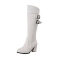 thumbnail image 1 of Puntoco Winter Warm Boots Clearanc Women High Heel Square Heel Shoes Pointed Zip Shoes Winter Leather Knee-High White 7.5(40), 1 of 6