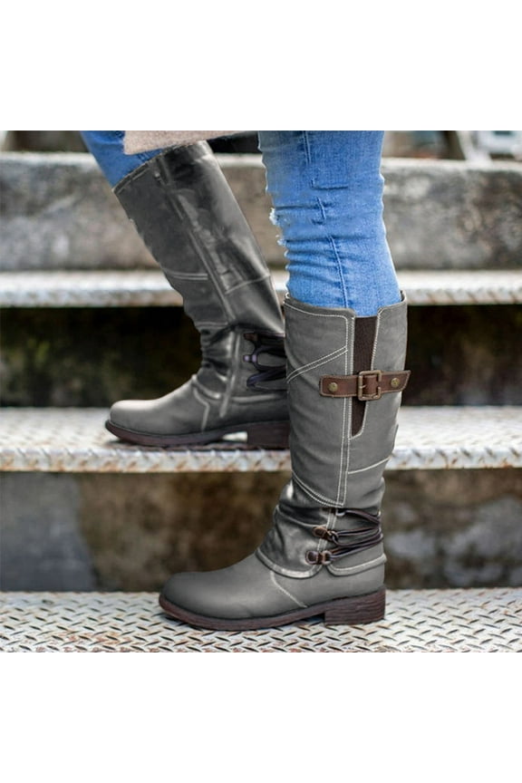 Winter Warm Boots Clearanc Women'S Ladies Casual Heels Long Slip On Shoes Gray 9.5-10(42)