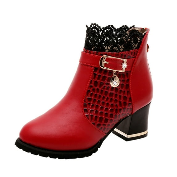 Puntoco Winter Warm Boots Clearanc Women'S Ladies Fall Winter Vintage Leather Lace Short Shoes Red 8(39)