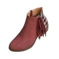 thumbnail image 1 of Puntoco Winter Warm Boots Clearanc Women'S Shoes Casual Fringe Plaid Fringed Splicing Retro Frosted Suede Mid Heel Red 9.5(43), 1 of 3