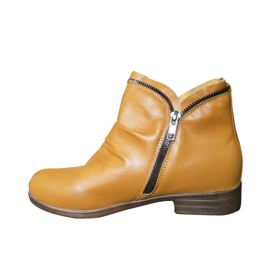 Puntoco Winter Warm Boots Clearanc Women'S Shoes Retro Solid Color Low Heel Zipper Short Leather Yellow 8.5(41)