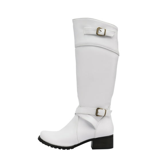 Puntoco Winter Warm Boots Clearanc Women'S Winter with Belt Buckle Round Toe Low Heel Side Zipper Warm High White 9.5(43)