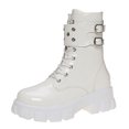thumbnail image 1 of Puntoco Winter Warm Boots Clearanc Women Shoes Hasp Mid Heel Flat Bottom Zipper Laceing Glossy Buckle Leath White 6.5(38), 1 of 9