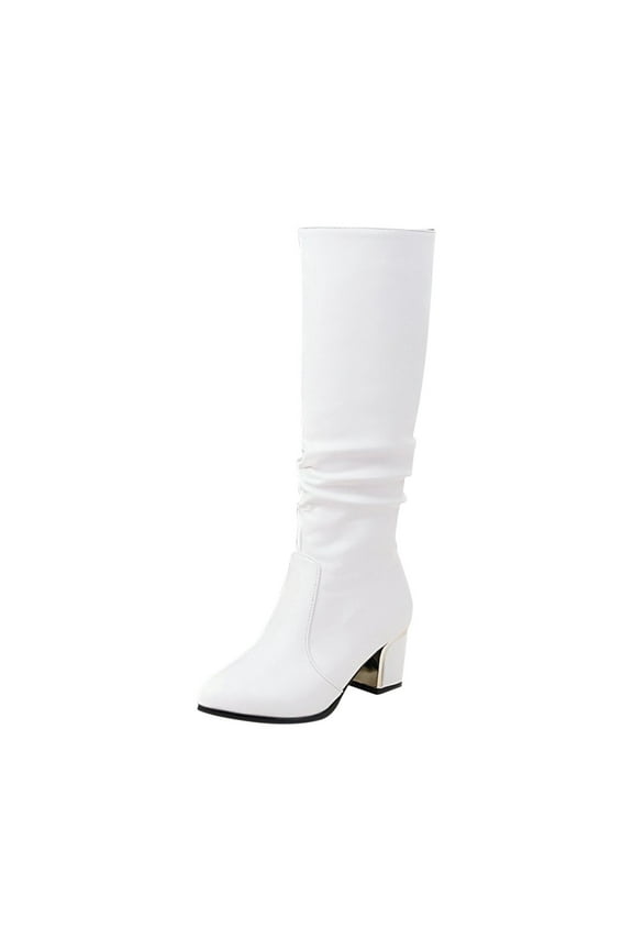 Winter Warm Boots Clearanc Women Shoes High Heel Casual Winter Solid Color Pointed Knee High White 9.5(43)