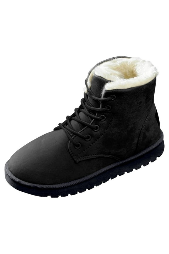 Winter Warm Snow Boots Clearanc Women'S Casual Flat Comfort Sneakers Female Lace-Up Solid Color Cotton Shoes Winter Warm Snow Black 7(39)