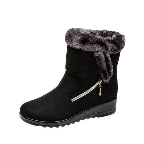 Puntoco Winter Warm Snow Boots Clearanc Women'S Snow Shoes Solid Color Warmth Platform Side Chain Suede Black 5.5(36)