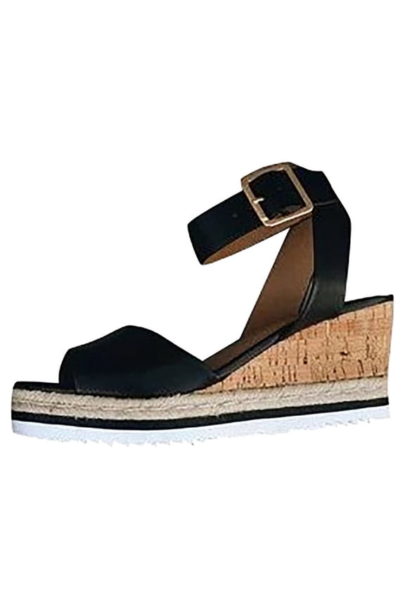 Woman Shoes Clearance Retro S Open Toe Ankle Platform Wedges Shoes Ladies Roman Sandals Black