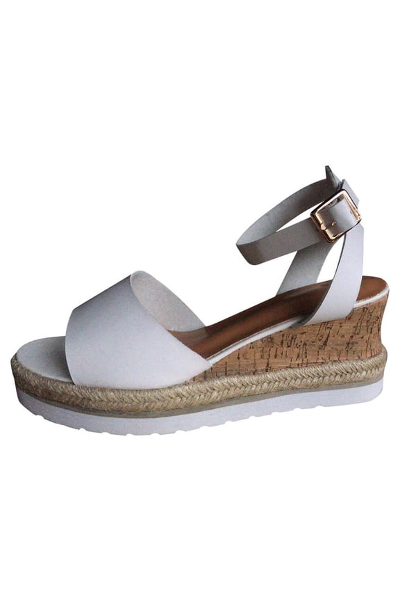 Woman Shoes Clearance Retro S Open Toe Ankle Platform Wedges Shoes Ladies Roman Sandals White
