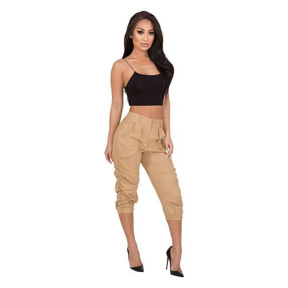 Puntoco Women Clearance Pants Capris Work Clothes Harem Pants Khaki