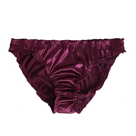 Puntoco Women Clearance Women's Satin Panties Mid Waist Wavy Cotton Crotch Briefs Wine 8(L)