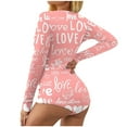 thumbnail image 1 of Puntoco Women Clearance Women’s Valentine's Day Not Positioned Print V-neck Long Sleeve Bodysuit Lingerie Pajamas Romper Pink 12(XXL), 1 of 7