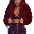 thumbnail image 1 of Puntoco Women Coat Clearance,Women Coat Fluffys Fleece Turn-Down Collar Top Short Loose Coat Wine 10(Xl), 1 of 8