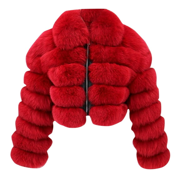 Puntoco Women Coats Clearance,Women Plus Size Faux Coat Warm Furry Faux Short Jacket Long Sleeve Outerwear Red Xxxl(Xxxl)