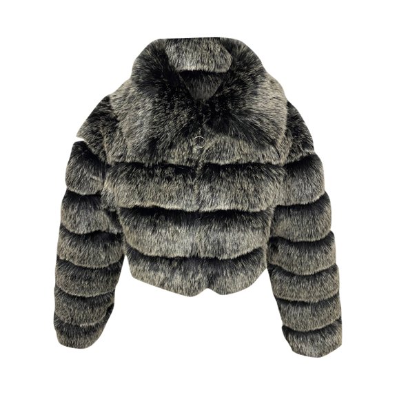 Puntoco Women Coats Clearance,Women Plus Size Faux Coat Warm Furry Faux Short Jacket Long Sleeve Outerwear Silver S(S)