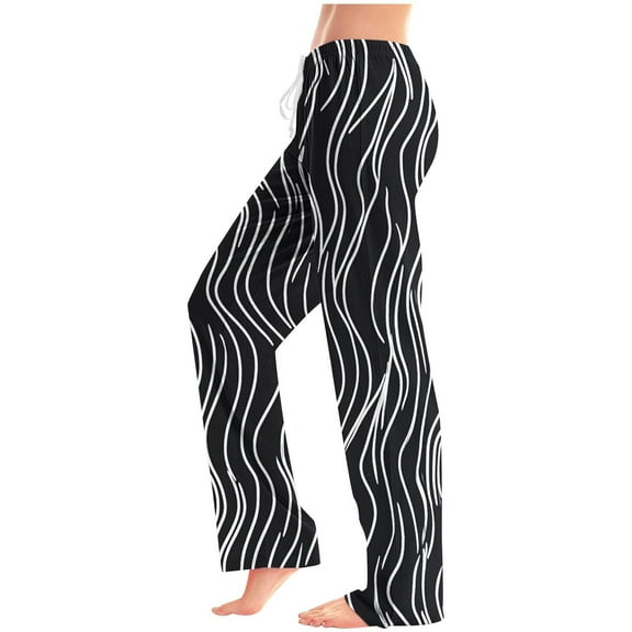 Puntoco Women Cotton Lounge Pants Comfy Pajama Bottoms with Pockets&Drawstring Black XXL(XXL)