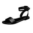 thumbnail image 1 of Puntoco Women High heel sandals clearance, Rhinestone Sequins Buckle Flat Low Heel Sandals, 1 of 2