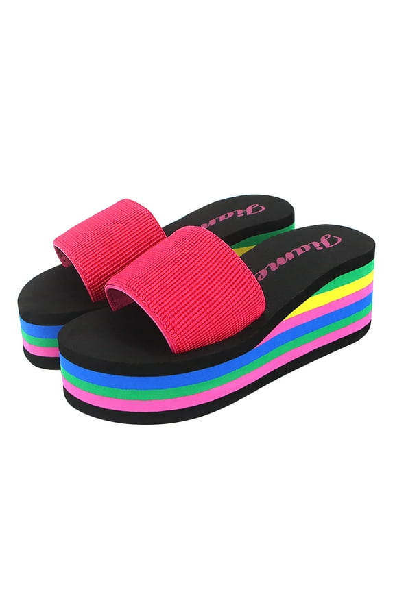 Women High heel sandals clearance, Summer Slippers Platform High-heel Rainbow Platform Wedges Shoes