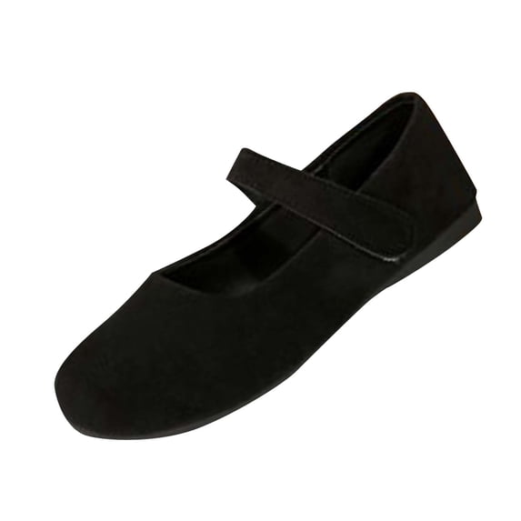 Puntoco Women Mary Jane Flats Suede Breathable Square Toe Low Heel Buckle Slip-on Walking Shoes Black-A 7(39)