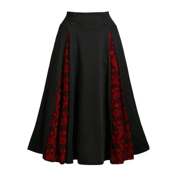 Puntoco Women Plus Size Clearance,Women Plus Size Lace Patchwork High Waist Midi Skirt Gothic Pleated Skirt Black M(M)