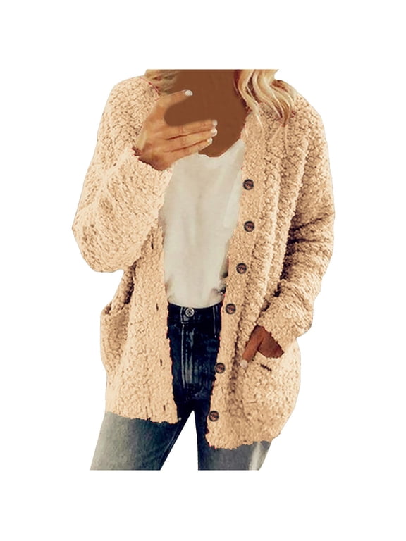 Women Plus Size Clearance,Women Plus Size Plush Sweater Pockets Outerwear Buttons Cardigan Coat Khaki 12(Xxl)