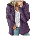 thumbnail image 1 of Puntoco Women Plus Size Clearance,Women Solid Hooded Plush Warm Jackets Zipper Cardigan Tops Coat Purple 8(L), 1 of 1