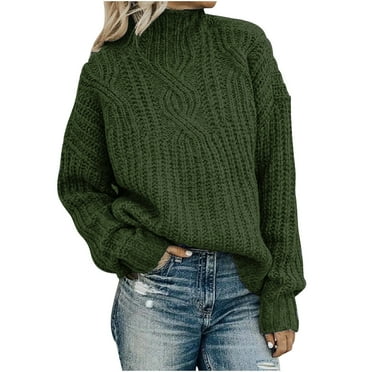 Puntoco Women Plus Size Clearance,Womens Solid Long Sleeve Sweater Loose Turtleneck Knitting Sweater Green 10-12(Xl)
