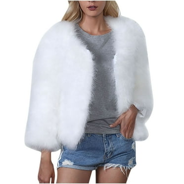 Puntoco Women Plus Size Clearance,Womens Solid Warm Faux Coat Jacket Winter Turn Down Collar Outerwear White 8(L)