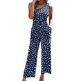 thumbnail image 1 of Puntoco Women Plus Size Jumpsuit Clearance Slimming Straps One Shoulder Pleated High Waist Leg Pants Printed Jumpsuit Navy S, 1 of 5